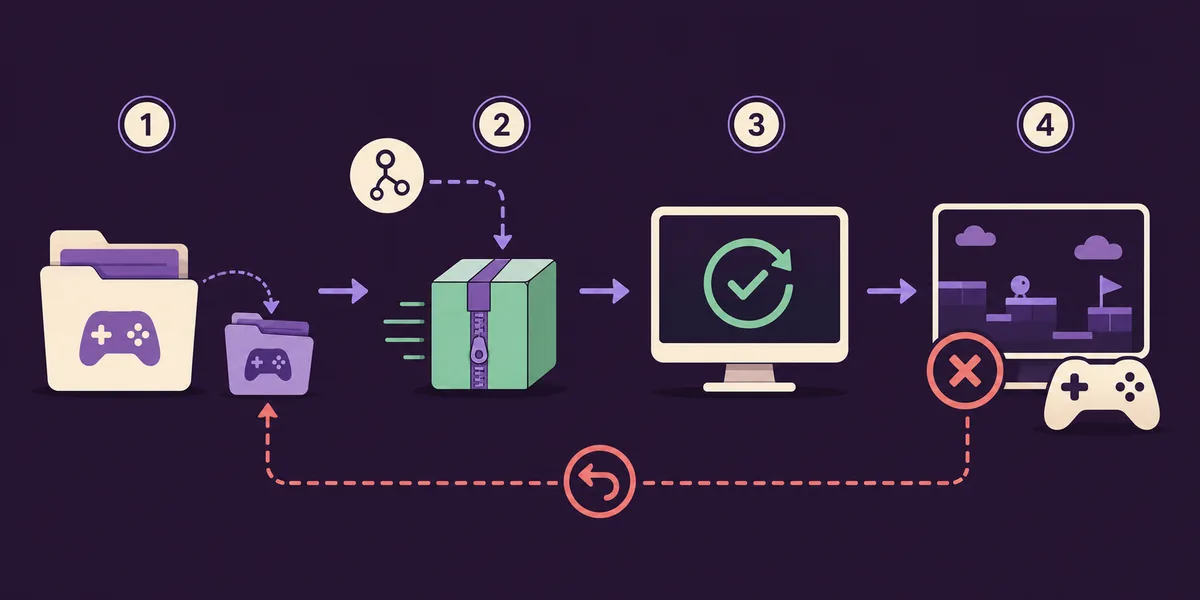 Flux illustré en quatre étapes pour sauvegarder, mettre à jour, tester et restaurer Xenia Canary