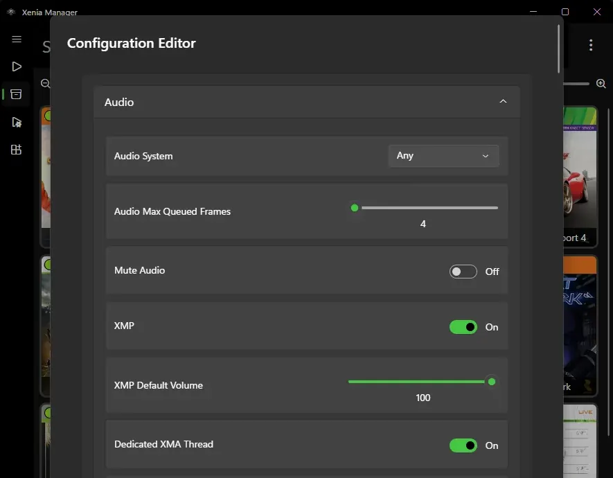 Editor de configuração por jogo do Xenia Manager para verificar o caminho