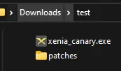 Local oficial da pasta patches ao lado de xenia_canary.exe